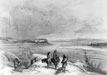 Bodmer sketch of Fort Clark and river crossing