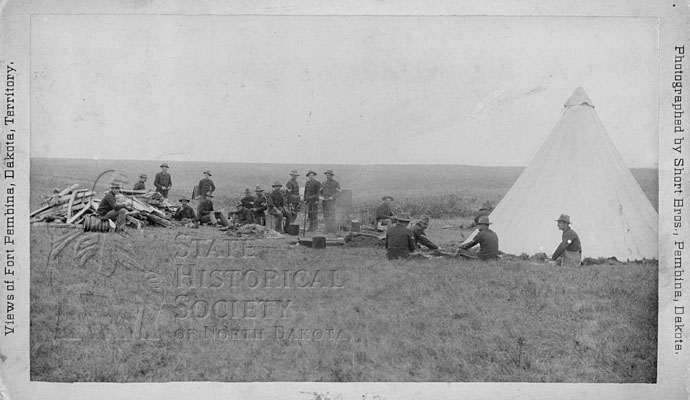 Soldiers and tent at Fort Pembina, DT