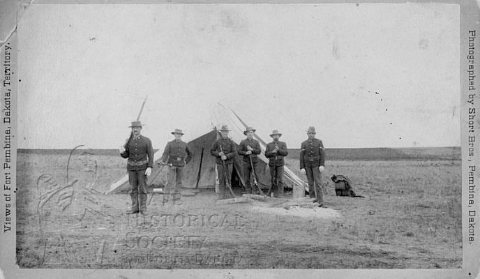 Soldiers and tent at Fort Pembina, DT