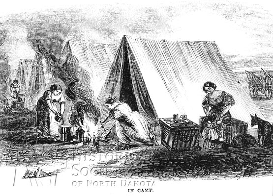 Woman cooking outdoors, Metis Camp, Harpers Weekly 1859