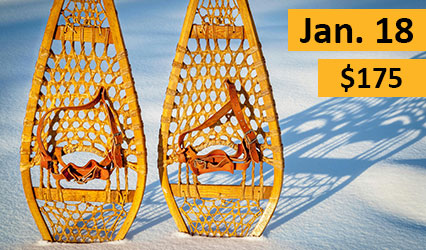 A pair of snowshoes are standing up in the snow. Jan 18. $175.